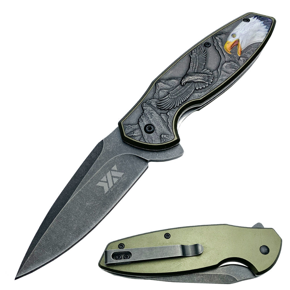 8" American Bald Eagle Spring Assisted Folding Pocket Knife Green - Tophatter's Army Products & Self Defense Collectible Weapons - Tophatter Daily Deals